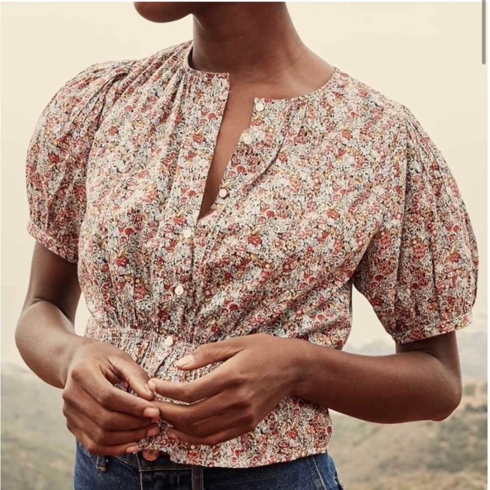 DÔEN Netta Floral Top  - Red Chive